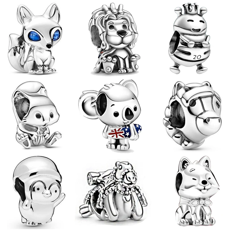 

Fits Original Pandora Charms Bracelet 925 Sterling Silver Blue-Eyed Fox Koala Lion Alpaca Animal Charm Beads DIY Jewelry Making