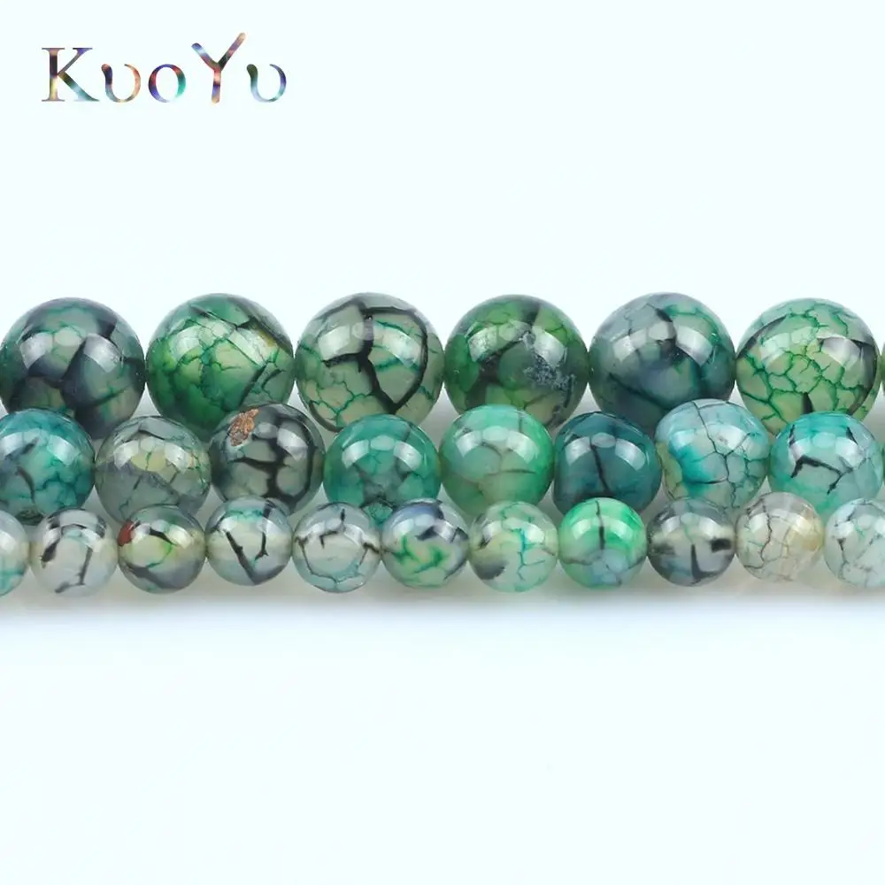 Natural Stone Green Cracked Dream Fire Dragon Veins Agates Beads Loose Spacer Beads For Jewelry Making Diy Bracelet 6/8/10mm 15