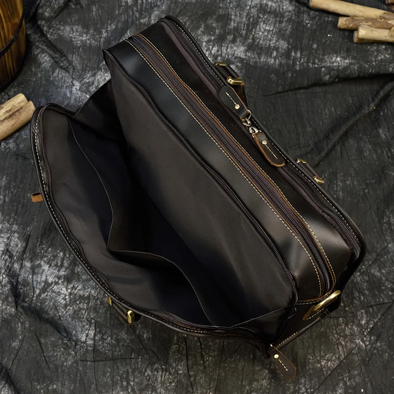 Newsbirds Mens Leather Handbag 15.6 Inch PC Notebook Laptop Briefcase Shoulder Bag 100% Cowhide Man Bag Male Business Bag
