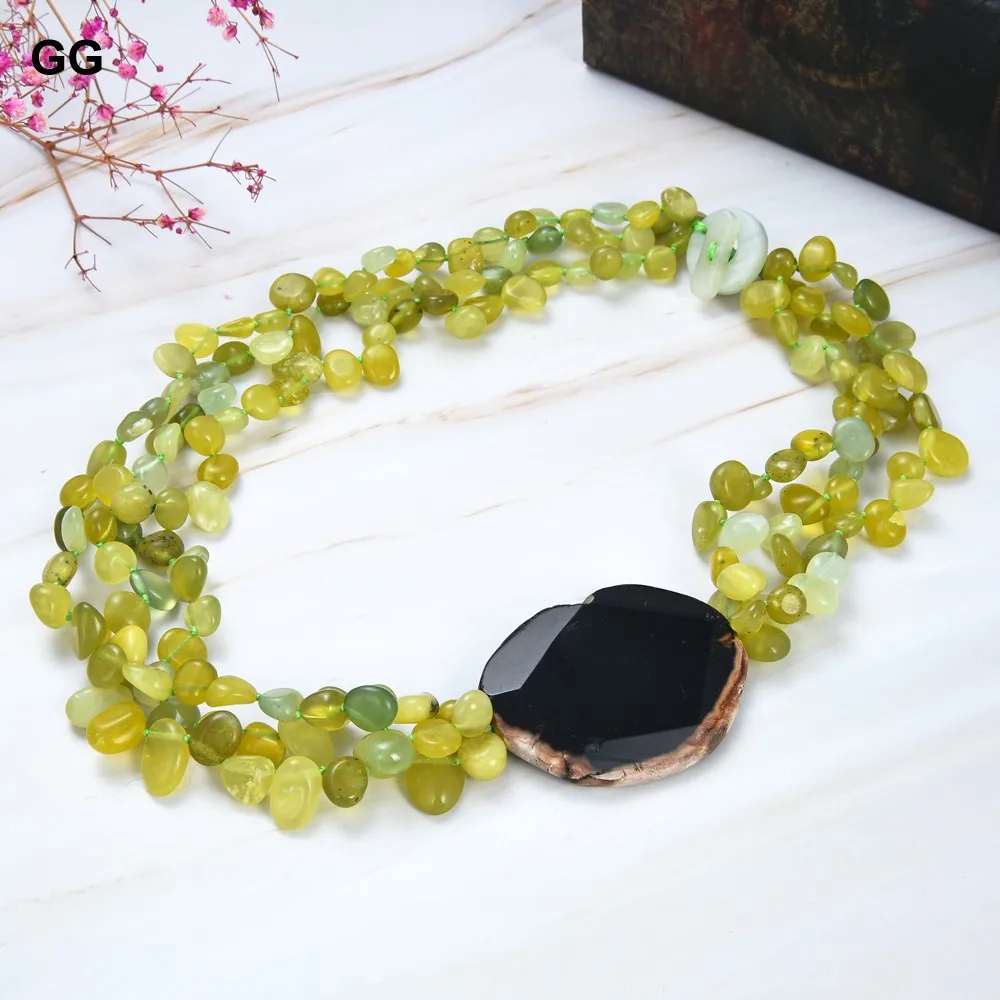 GuaiGuai Jewelry Olive Agate Stone Green Jade Necklace For Women Free Shipment