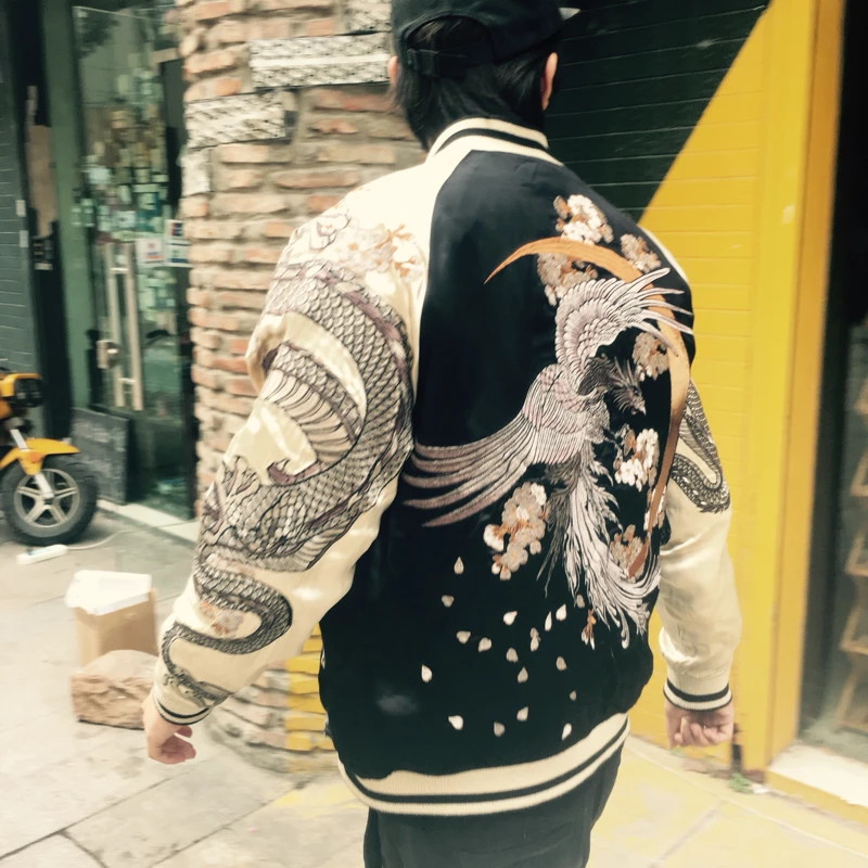 Phoenix Dragon Reversible Jacket Classic yokosuka embroidery men lovers double jacket Mukden carrier yamato-e longfeng coat