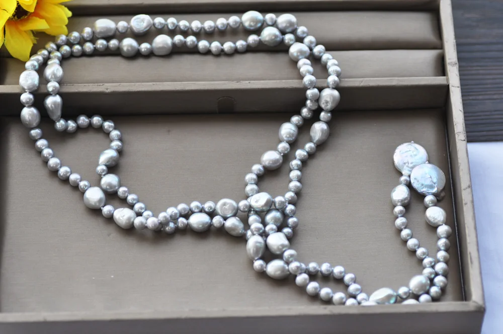 

MCT·STAR Z10558 50" 20mm Gray Round Baroque Coin Freshwater Pearl Necklace