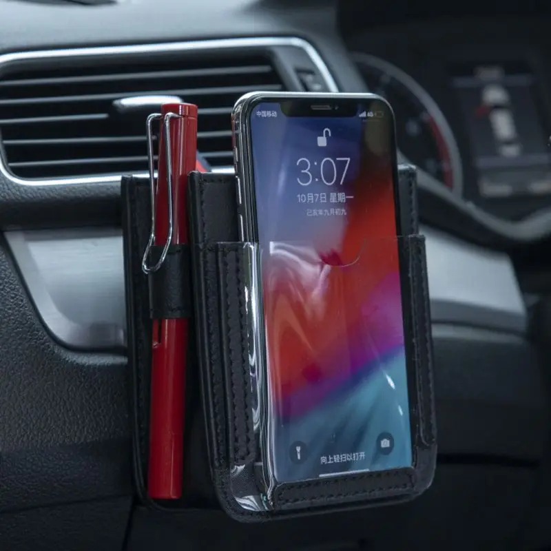 Multifunctionele Auto Air Vent Opslag Pouch Pu Leather Automotive Mobiele Telefoon Zak Telefoon Houder Coin Key Pen Organizer