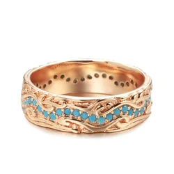 Kinel Trendy 585 Rose Gold Full Circle Ring Exquisite Turquoise Stackable Finger Ring For Women Fine Vintage Jewelry 2021 New