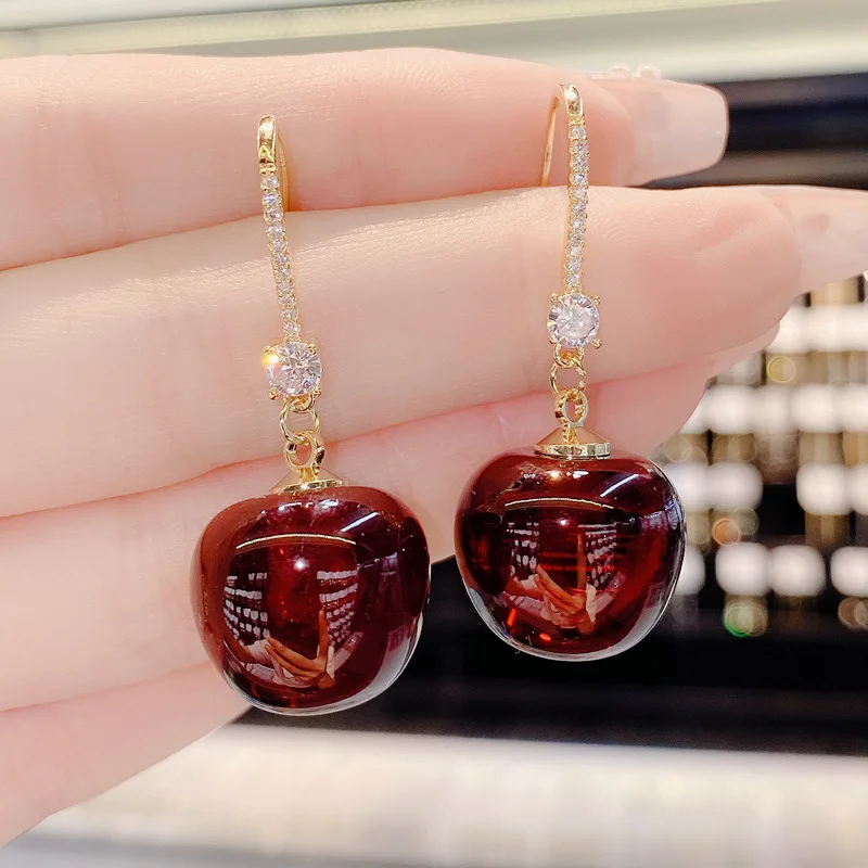 The 2022 New Red Cherry Cherry Earrings are Stylish and  Earrings For Women Korean Fashion Jewelry Design Personalized Earrings