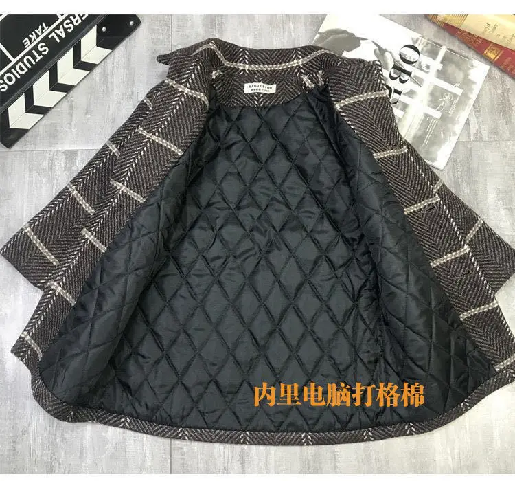 110-170 Boys Woolen Coat For Winter 2021 New Fashion Turn Collar Thick Plus Cotton Warm Overcoat Plaid Jackets High Quality