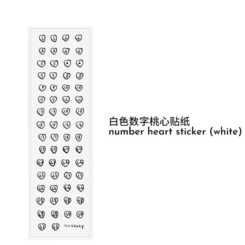 Roze Wit Nummer Perzik Hart Label Sticker Diy Plan Check Lijst Collage Briefpapier Notebook Liefde Decoratieve Sticker Waterdicht