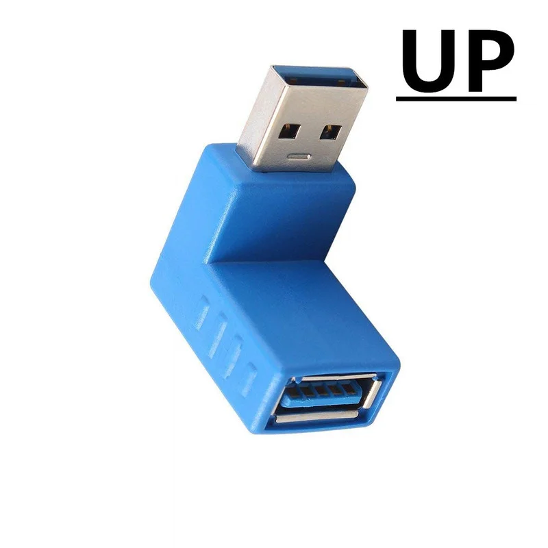 Blue 90องศาแนวตั้งด้านบนซ้ายและขวามุม USB 3.0ชายหญิง M/F Adapter Connector converter