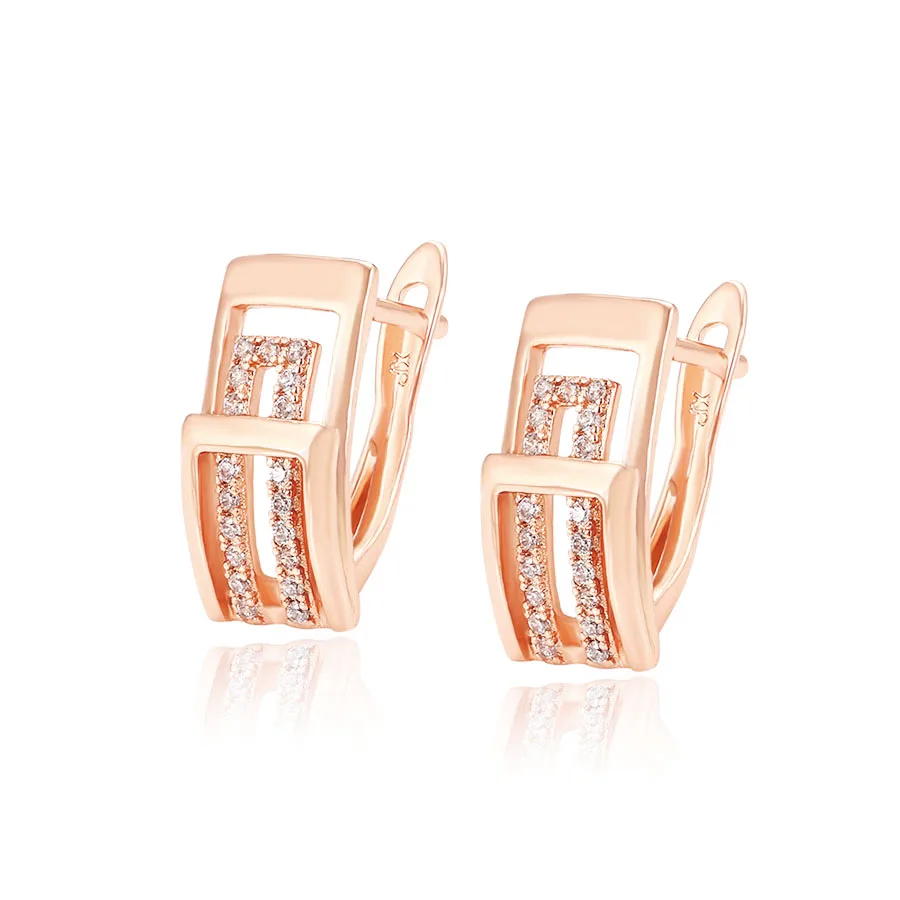 MxGxFam Rose Gold Color 585 Zircon Geometry Square Hoop Earrings For Women Russia Fashion  Jewelry Good Quality