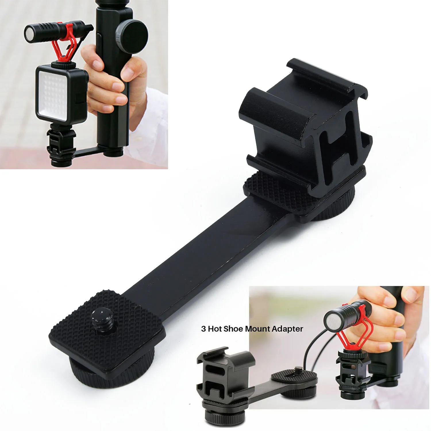 Triple Hot Shoe Mount Adapter Microphone Extension Bar For DJI Mobile 2 Zhiyun Smooth 4 Feiyu Vimble 2 Gimbal Accessories