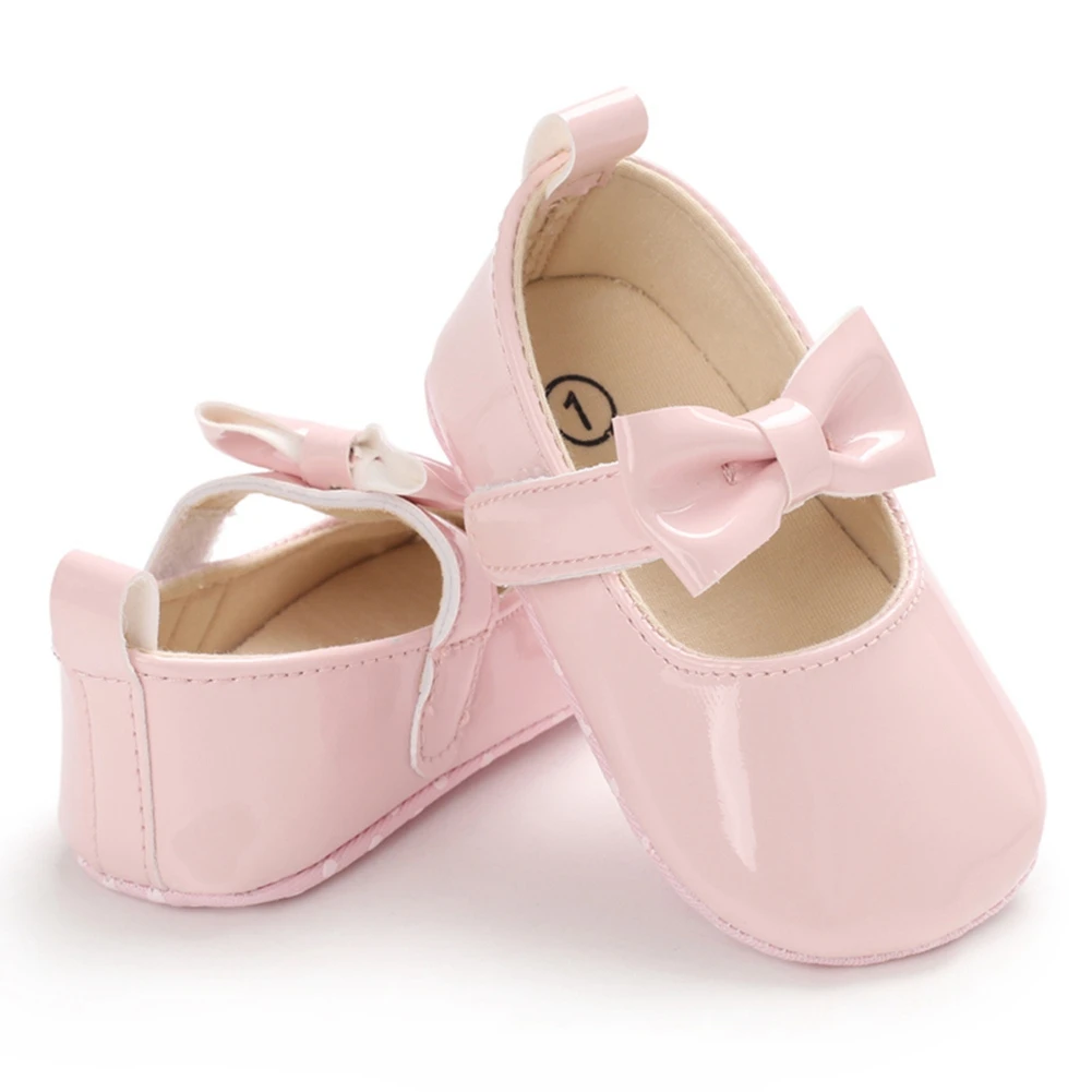 Baywell Baby Girls PU Leather Princess Shoes Mary Jane Flats Infant Non-Slip Bowknot Soft Sole Wedding Prewalkers 0-18M