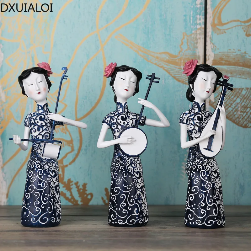 

DXUIALOI retro simulation cheongsam girl decoration resin crafts birthday gift living room desktop bedroom study decoration