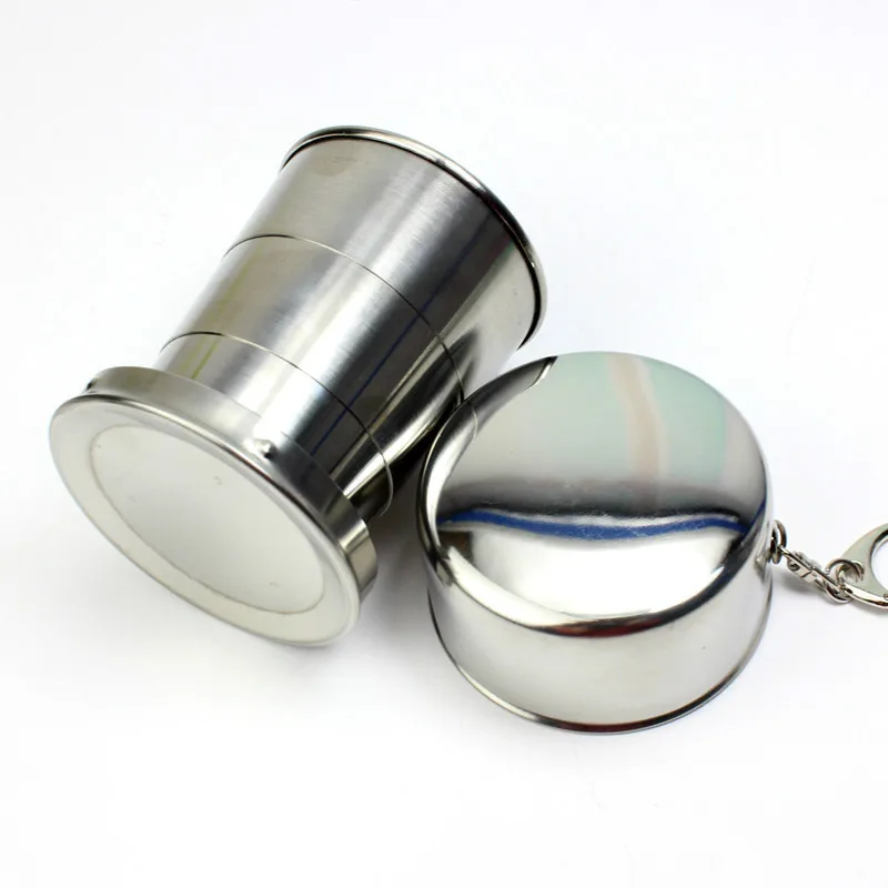 Stainless Steel Camping Folding Cup, Portable Outdoor Travel, Demountable Collapsible Cup with Keychain, 3 Pcs per Lot