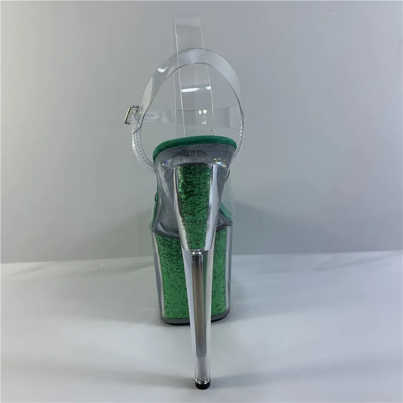 Stage model training sexy transparent green sequins 20 cm stiletto heels, 8 inch nightclub stiletto sandals