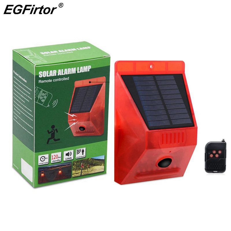 Solar Alarm Lamp Remote Control Security Alarm Motion Sensor Alarm Siren PIR Motion Sensor Detector For Home Yard Outdoor