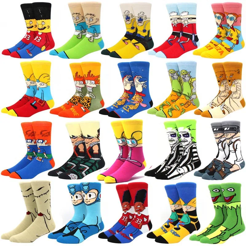 New Fashion Men\'s Funny Socks Fashion Women\'s Personality Anime Socks Cartoon Fashion Skarpety High Quality Sewing Pattern