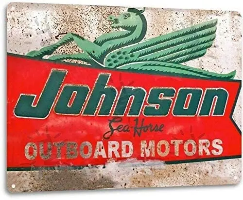 Johnson Outboard Sea Horse Motors Logo Retro Boat Shop Wall Decor Metal Tin Sign 8x12in