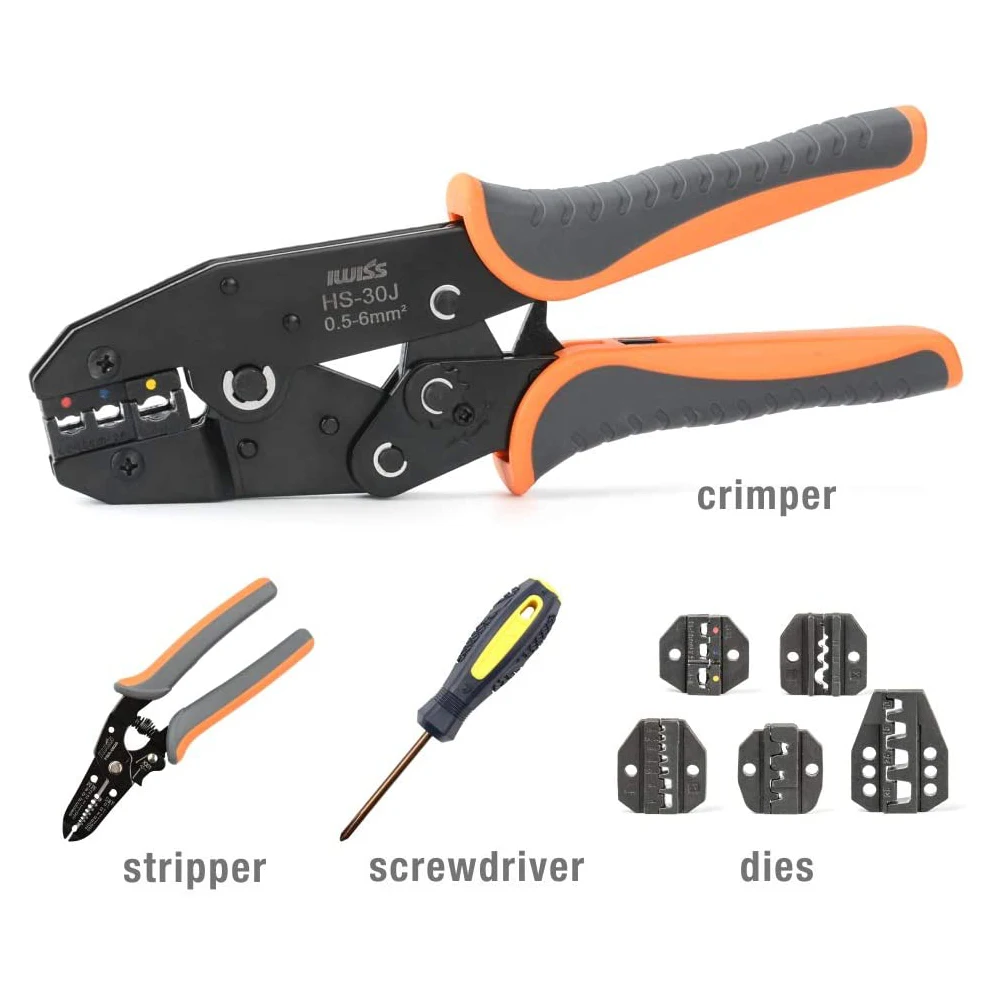 IWISS Crimping Tool Kits with Wire Stripper and Cable Cutters Suitable for Non-Insulated & Insulated Cable End-Sleeves Terminals