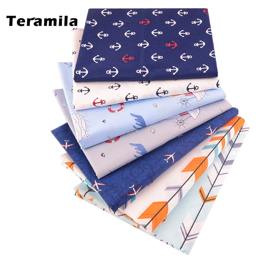 Teramila Dark Blue Sea Anchor 100% Cotton Fabrics Patchwork Quilting Sewing Cloth Crafts Bedding Decoration Fabrics Home Textile