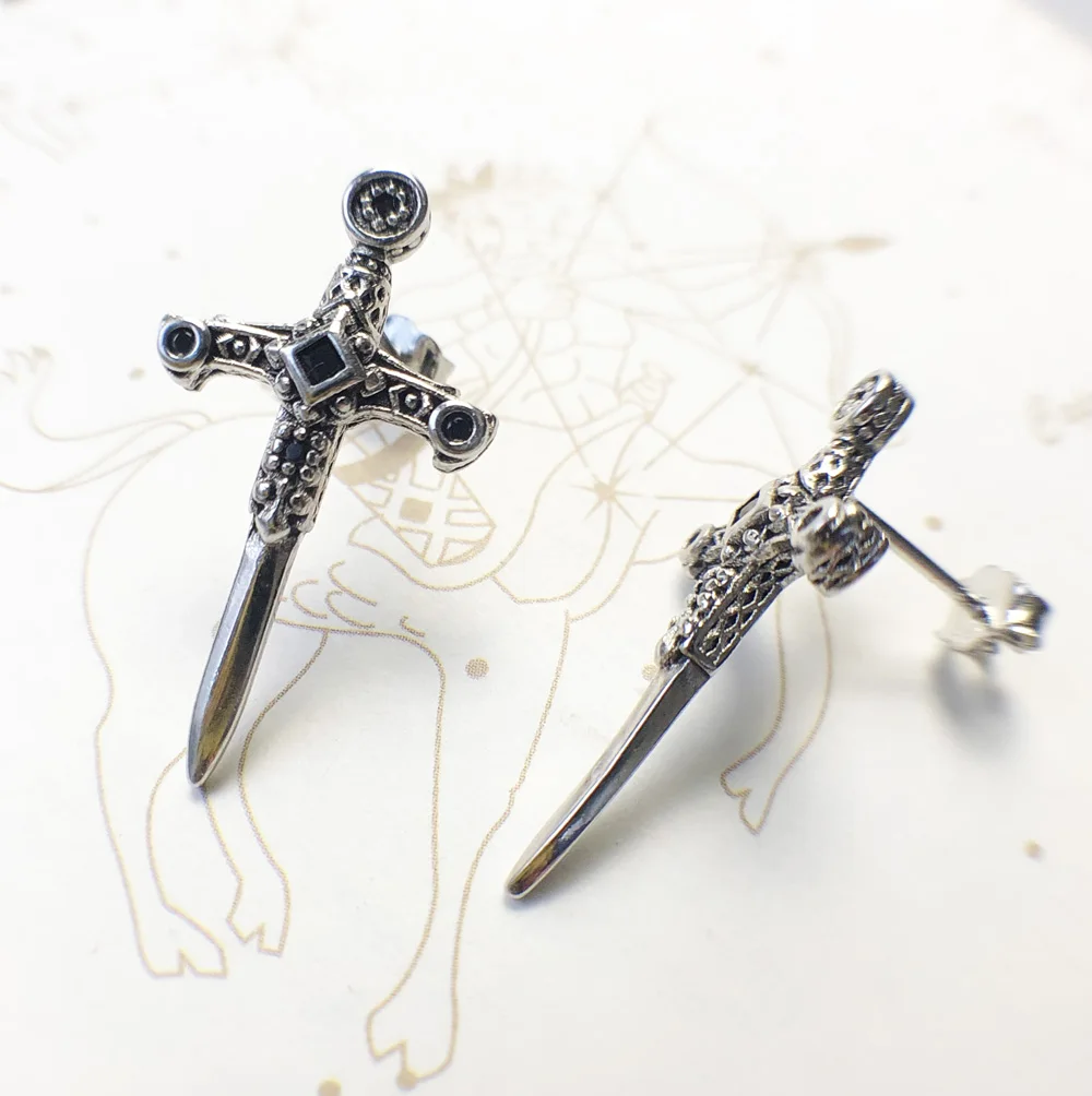 Ohr Studs Schwerter Europa Stil Vintage Fantasie Edlen Schmuck Für Frauen Männer Sommer Mystische Wirkung Geschenk 925 Sterling Silber – Detail 6