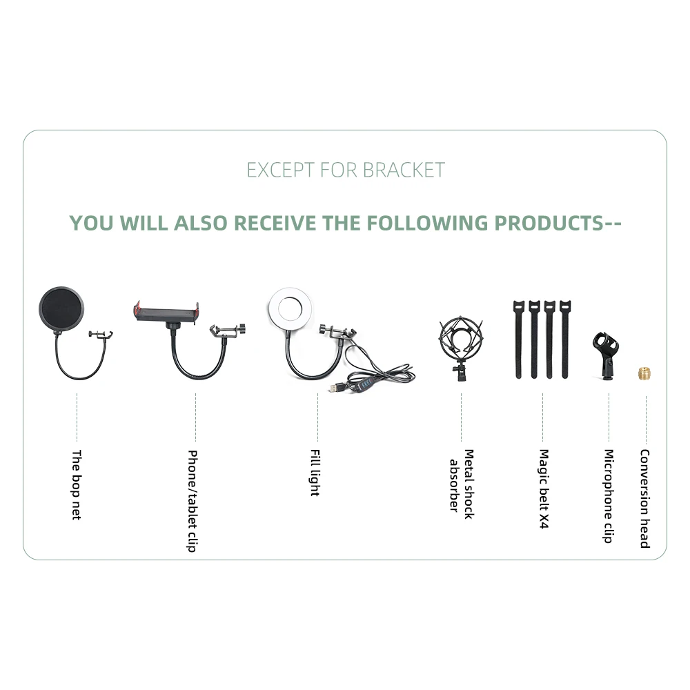 Microfoonstandaard voor telefoon met LED-ringlicht Mic Pop Filter en Heavy Duty Boom Scissor Arm Stands voor BM 800 700