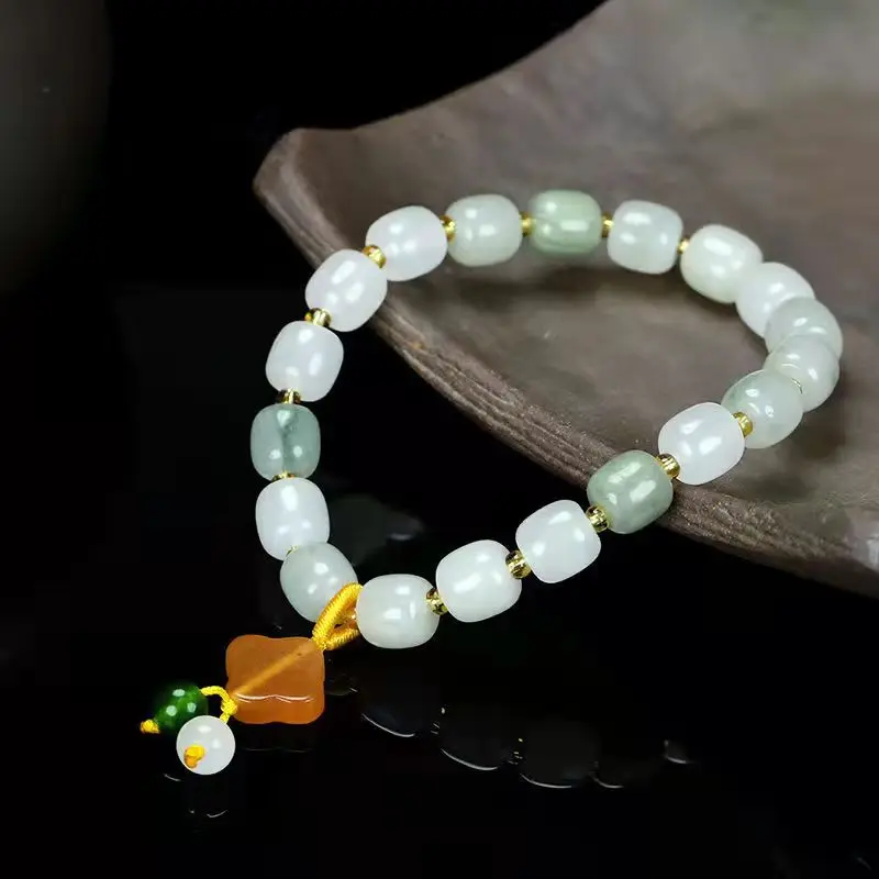 Natural Emerald Floating Flower Bracelet Charm Jewellery Women's Hand-Carved Bracelet for Women Men Fashion Accessories