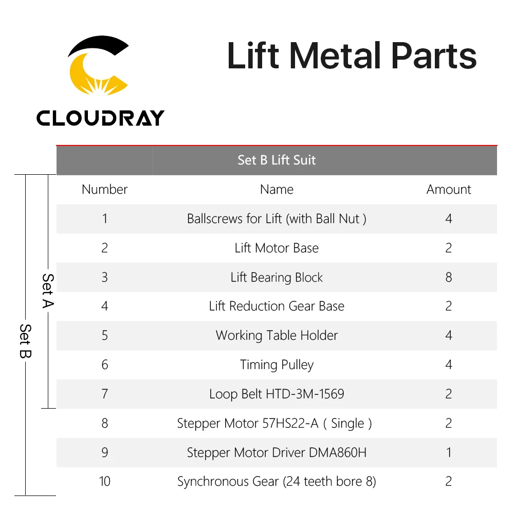 Cloudray motorized up and down table platform Lift Metal Parts for CO2 Cutting and Engraving Machine