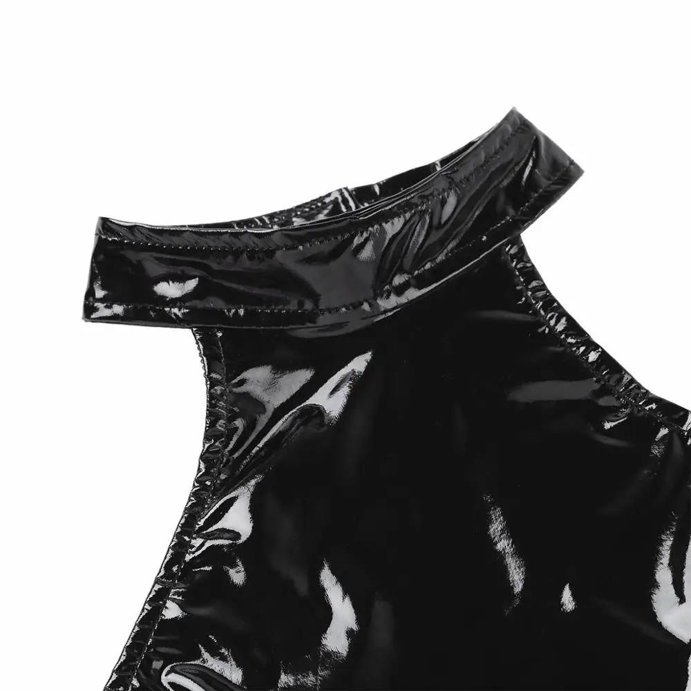 Women\'s Latex Open Cup Leather Bra for Sex Wet Look Hot Sexy Bra Top Halter Neck LingerieOpen Bust Crop Tank Top Exotic Costumes