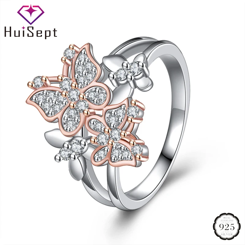 

HuiSept Fashion 925 Silver Jewelry Rings Double Butterfly Shape Zircon Gemstone Female Ring for Wedding Party Ornament Wholesale