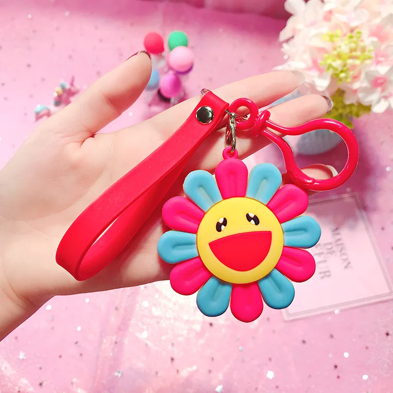 Koreaanse Stijl Anime Siliconen Rainbow Kleur Bloem Sleutelhanger Voor Vrouwen Leuke Meisjes Sleutelhanger Op Zak Auto Trinket Wedding Party gift