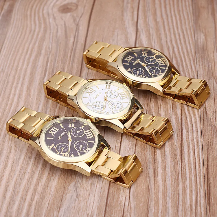 2023 New Famous Brand Geneva Rosy Gold Casual Quartz Watch Women Full Stainless Steel Dress Watches Relogio Feminino Hot Clock