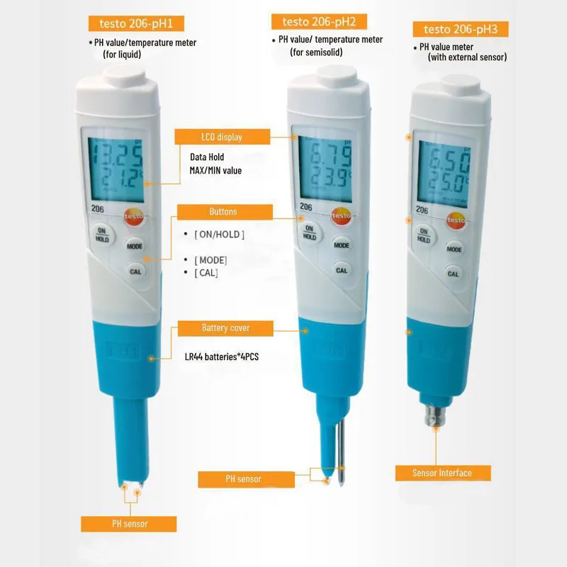 Imagem -05 - Testo Profissional 206-ph1 Teste Medidor de Temperatura ph Testador Digital Dispositivo de Medição para Líquidos Água Aquário Tanque Peixes