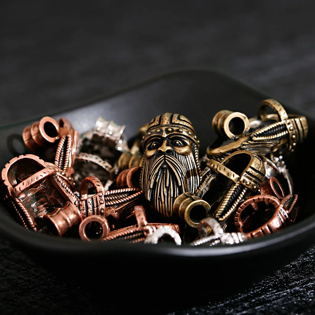 1pcs Long Beard Accessories DIY Craft Skull Bead Making Charm For Jewelry Punk Handmade Spacer Bead Copper Three Color Wholesale image 2