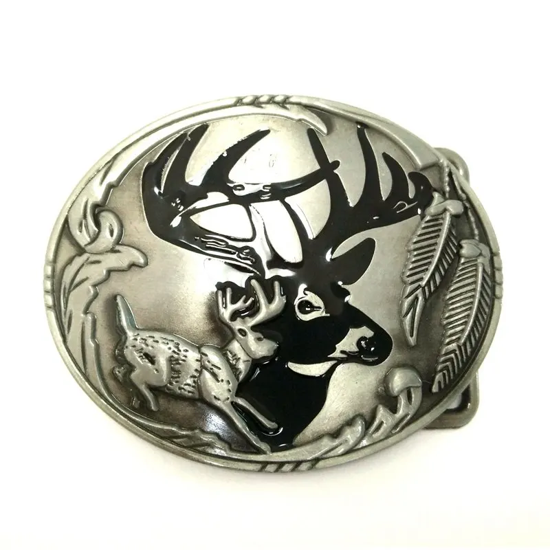 男性と男の子のためのバックル付きメタルベルトシルバー鹿のパターン楕円形と銀の色