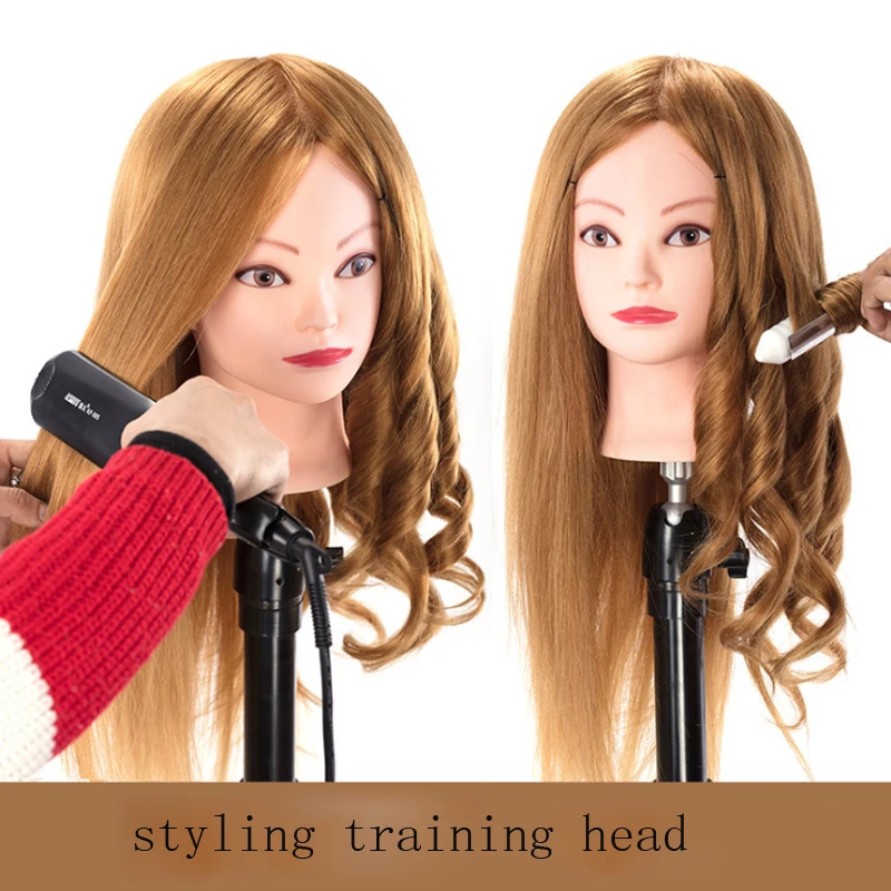 85% Real Human Hair Training Head for Dolls Hairstyles Braid Hairdressing Mannequin Heads 60cm Stand For Hairdressers