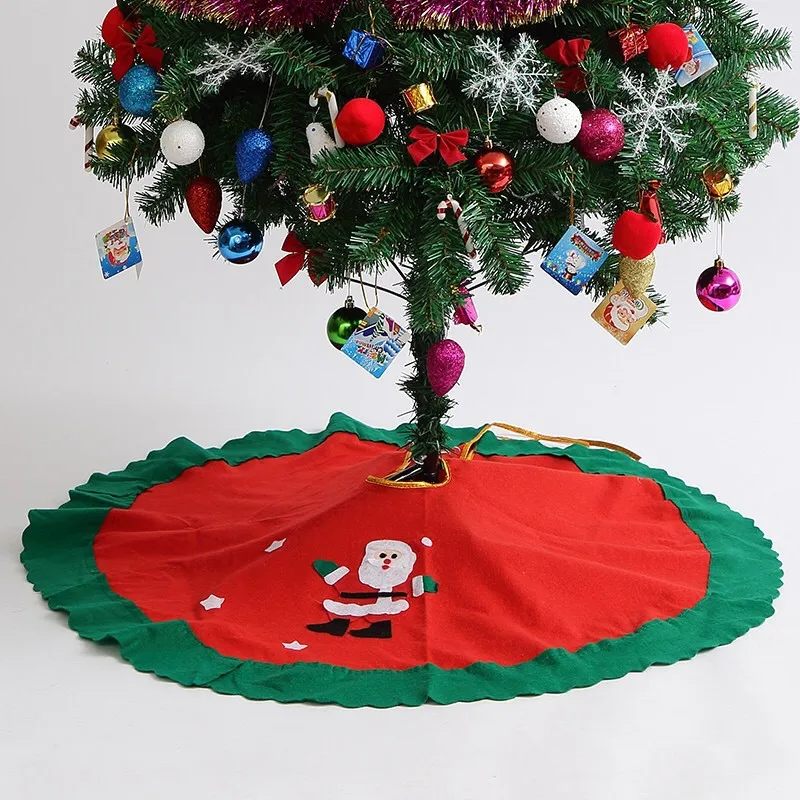 

Hot Sale Red Non-woven Christmas Tree Skirt Round 60-90cm Christmas Decoration Tree Skirt Tether Type Santa Pattern 1 Piece