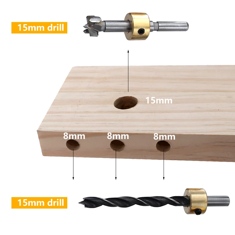 8 10 15mm Wood Drill Bit Dowel Pins 3 In 1 Furniture Connecting Fitting for DIY Woodworking Accessories