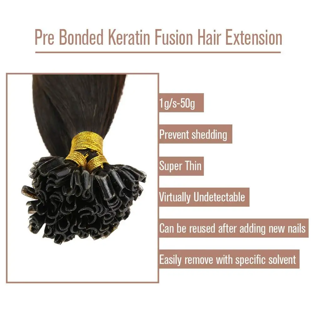 VeSunny Pre Bonded Keratin U tip Hair Extensions 100% Real Human Hair 1gr/strand 50gr per set 14-24 inches #2/2/6