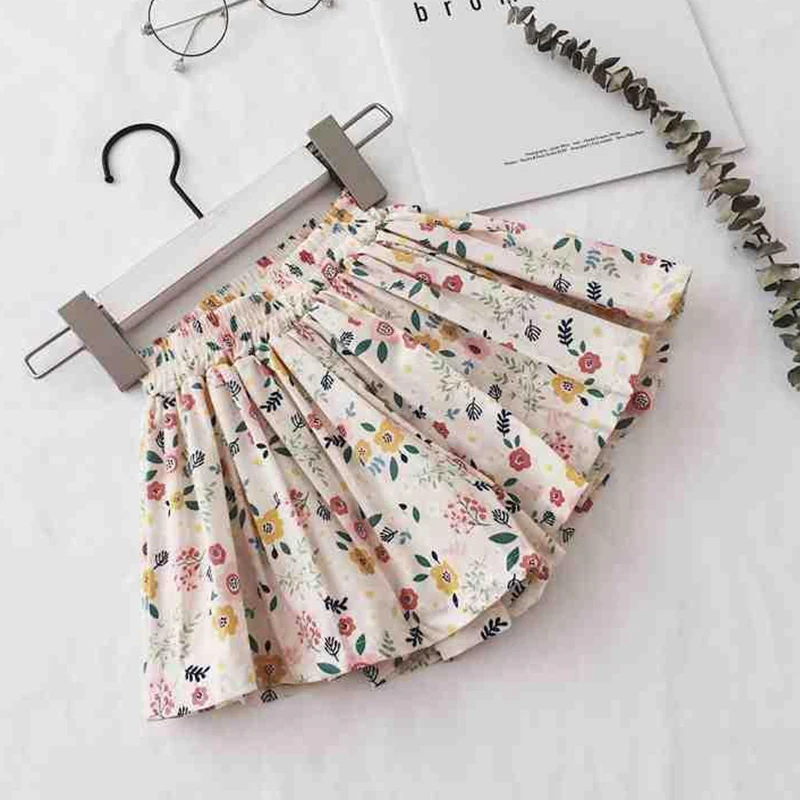 2-7Y Girls Flower Shorts Cute Summer Clothes Cotton Wide-Leg Pants Baby Small Floral Culottes Children\'s Clothing