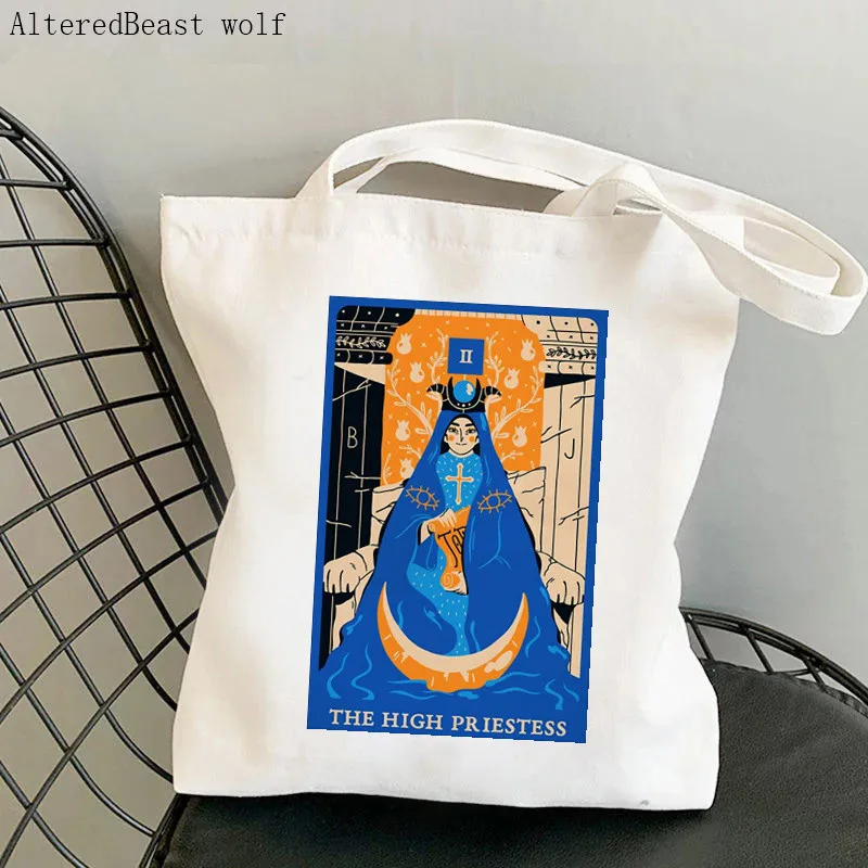 Women Shopper bag The High Priestess Tarot Card Bag Harajuku Shopping Canvas Shopper Bag girl handbag Tote Shoulder Lady Bag