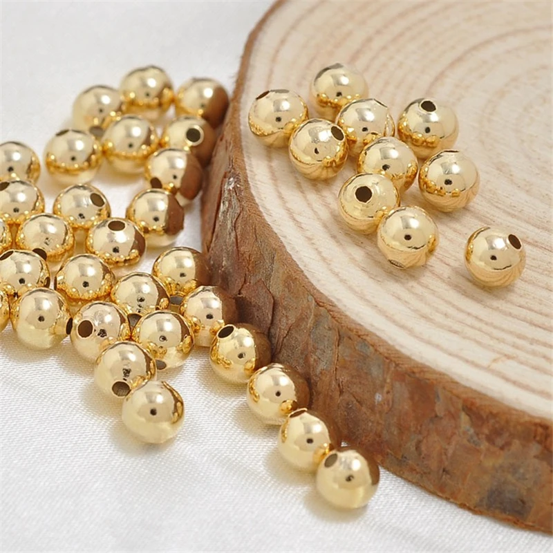 2mm/2.5mm/3mm/4mm Loose Beads High Quality Brass Metal 14K Real Gold Plated Round Smooth Ball Spacer Beads For Jewellery Making