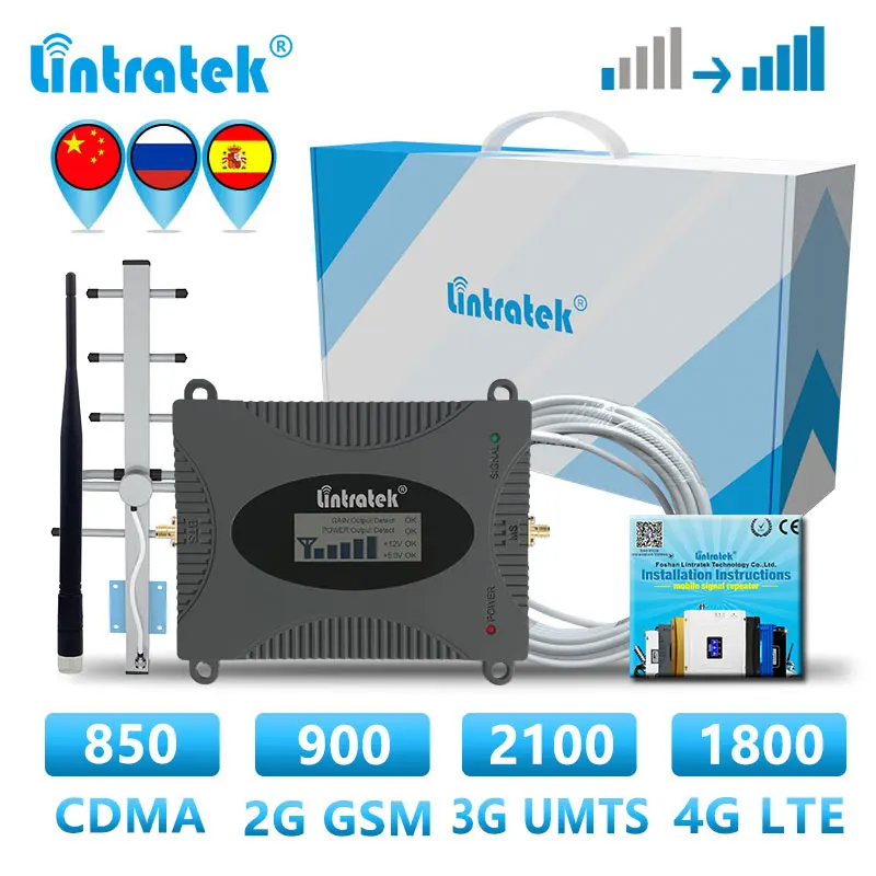 Lintratek GSM 2g 3g 4g Cellular signal amplifier singel band booster Repeater 900 2100 1800 850 LTE DCS booster WCDMA UMTS Call