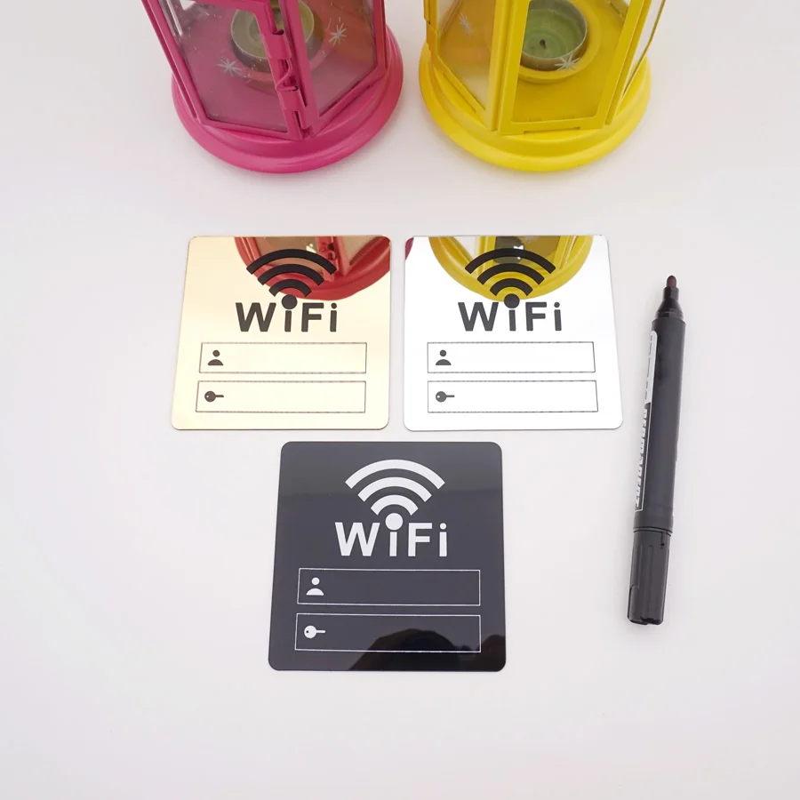 WIFI Sign 3D Acrylic Mirror Wall Stickers Rewritable Handwriting Account and Password For Public Shope Signage