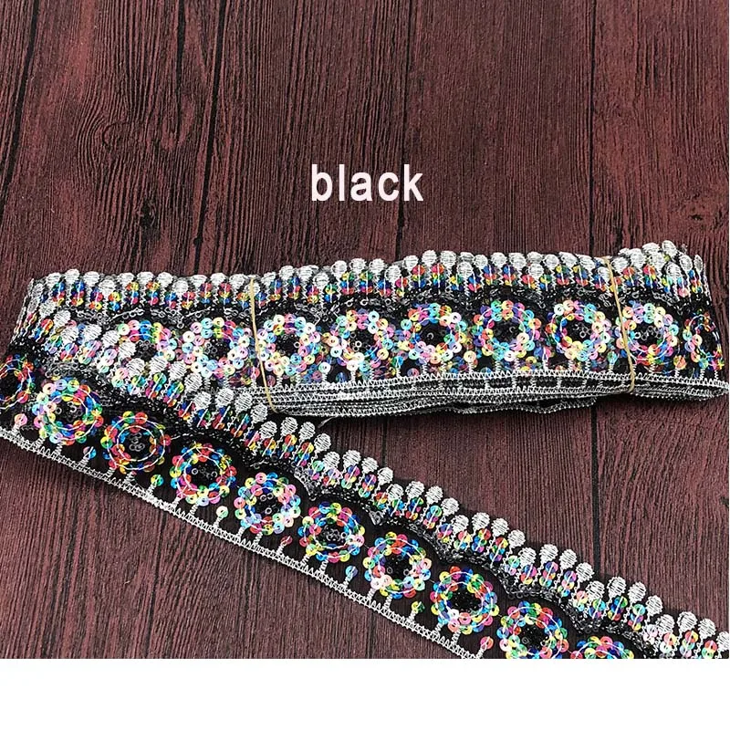 Ethnic Sequins Lace Trims Webbing Embroideried Lace Ribbons Fabric for Dress Bag DIY Sewing Accessories Clothing Decorative