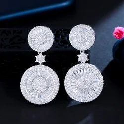 CWWZircons Top Quality Stunning Cubic Zircon Micro Pave Bridal Big Round Drop Earrings for Wedding Gift Accessories CZ257