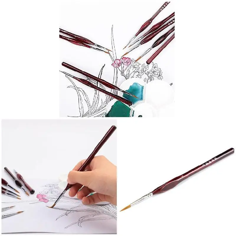 9pcs/set Fine Hand Painted Thin Hook Line Pen Sable Hair Paint Brush Gouache Watercolor Oil Painting Pen For Artist Accessories