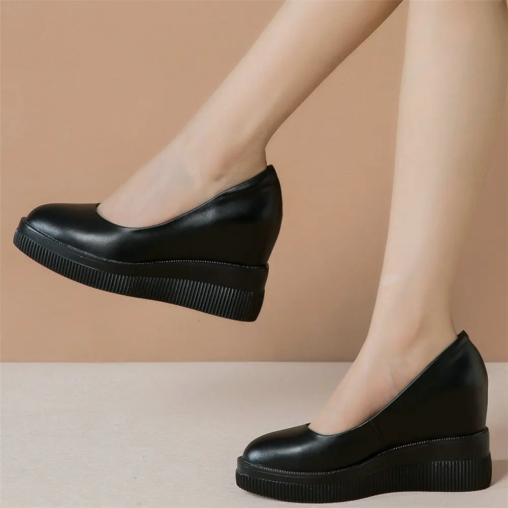 

Chunky Platform Pumps Shoes Women Genuine Leather Wedges High Heel Ankle Boots Female Round Toe Fashion Sneakers Casual Shoes