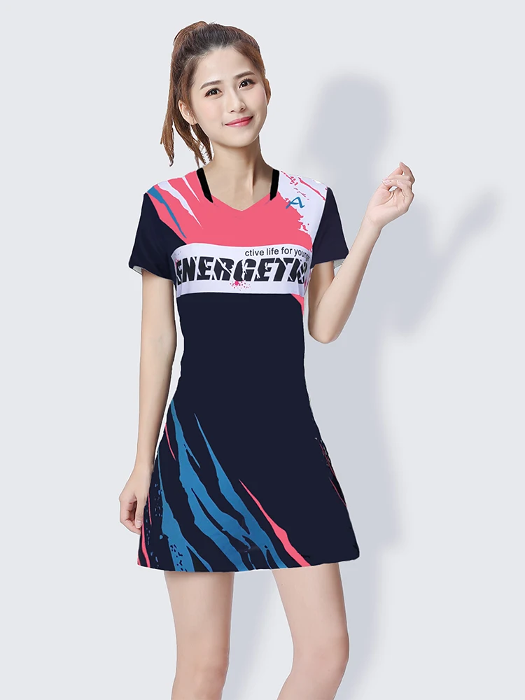 Ladies Badminton Dress Short Sleeve Quick Dry Sports Tennis Suit with Safety Shorts