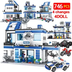 Technical SWAT Police Station Truck Model Building Blocks City Machine Helicopter Figures Bricks Educational Toy For Children