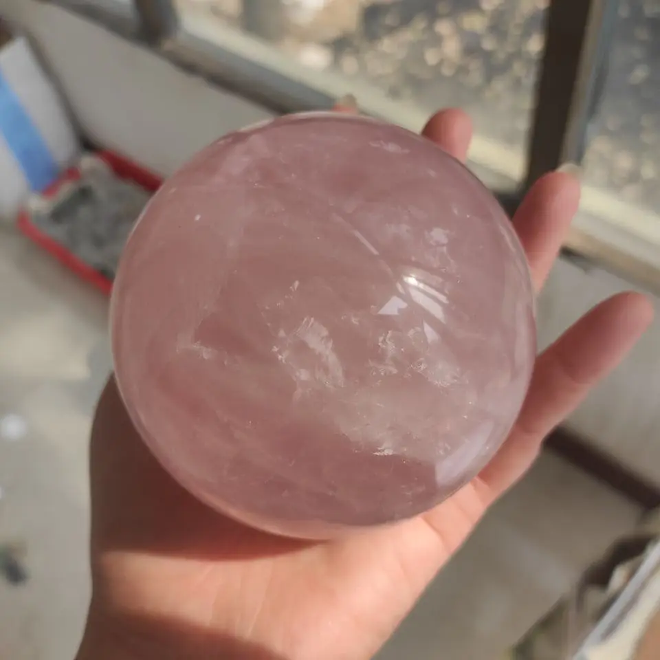 9-10cm   BIG SPHERE BALL PINK ROSE QUARTZ NATURAL STONE CRYSTAL QUARTZ WITH BASE